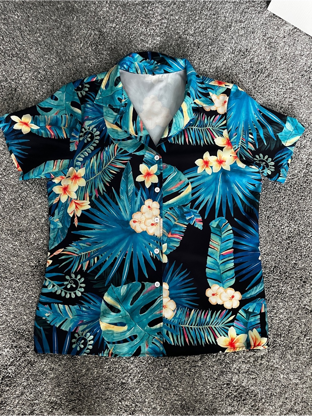 Women’s Tropical Floral Button-Up Shirt - Blue Black